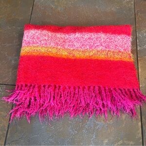 Vibrant Red, Orange, Yellow Striped Throw Blanket Mohair, Wool